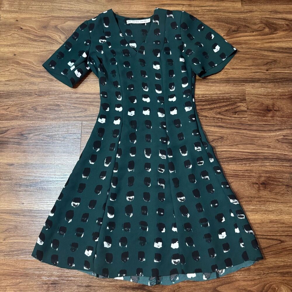 & OTHER STORIES Spackle Print Dress Women Size 4 Green/Black Short Sleeve V Neck